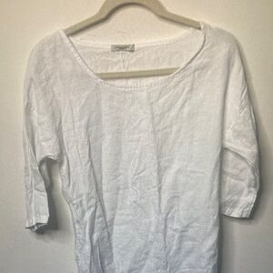 White 100% Linen Scoop Neck Women’s Top Made Inltaly